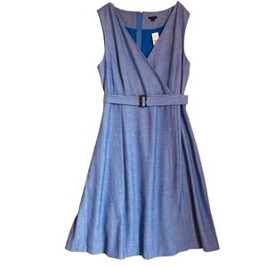 Ann Taylor Wrap Fit & Flare Midi Dress 12 Blue Career Office Old Money Classic